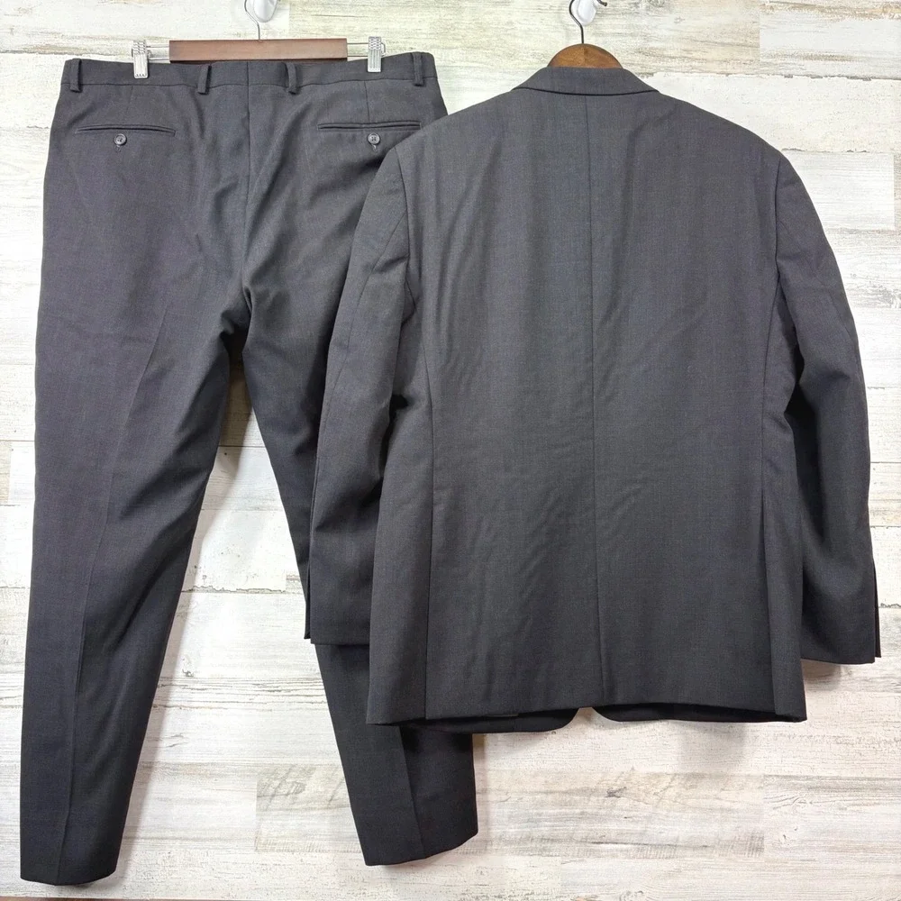 Pronto Uomo Suit Men 44R 38x28 Dark Gray Wool Blend Flat Front Corpcore Modern